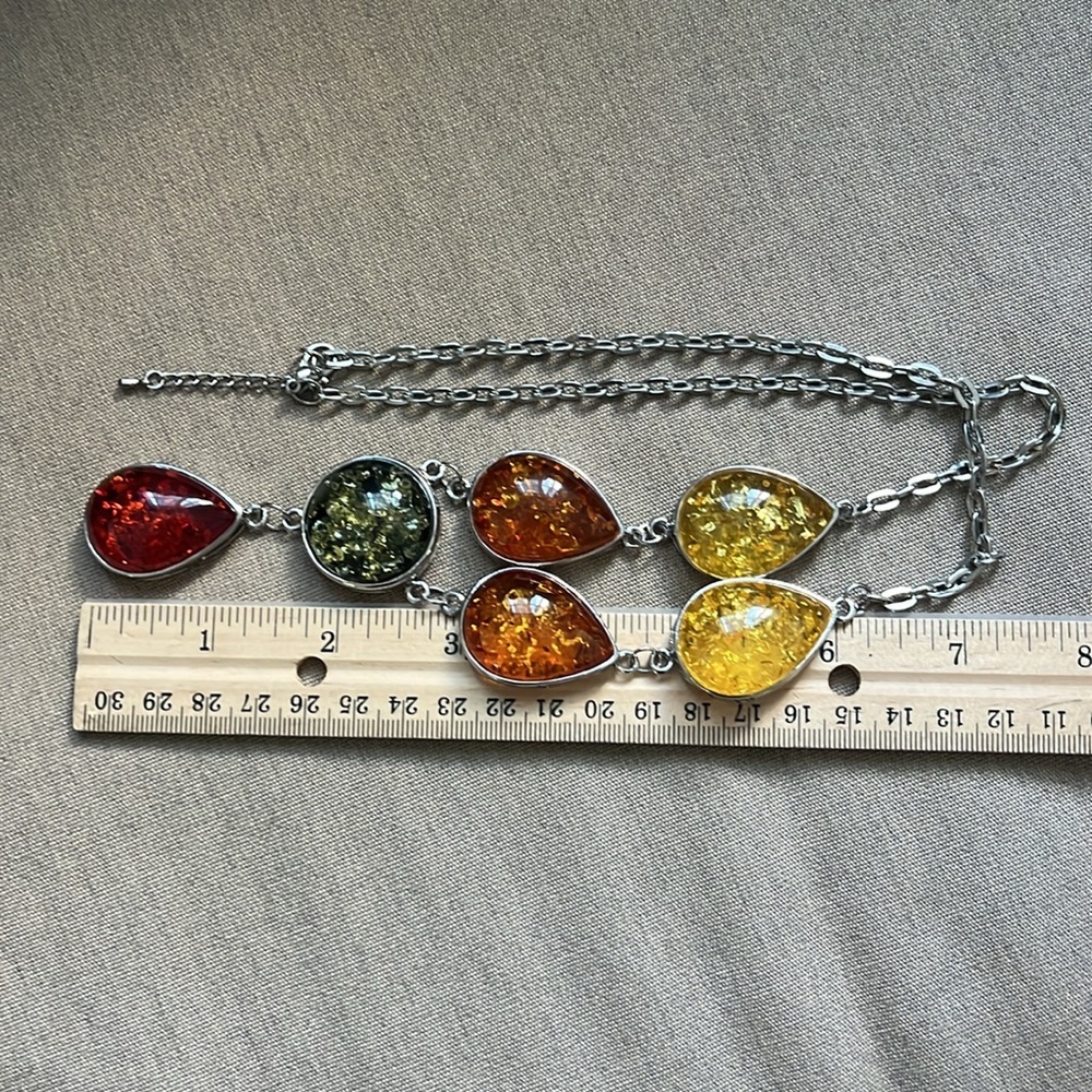 Teardrop Necklace Faux Baltic Amber in Fall Colors Sun Catching Multicolor Beads - Picture 7 of 8